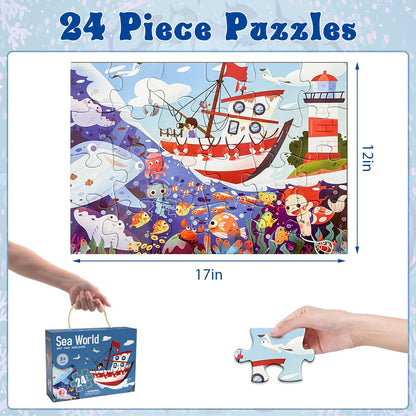 Jumbo Floor Puzzle for Kids, Large Jigsaw Puzzles 24 Piece for Kids Ages 3-5,Preschool Learning & Education Toys, Gifts for 4-8 Year Old Boys and Girls (Jungle Animals)