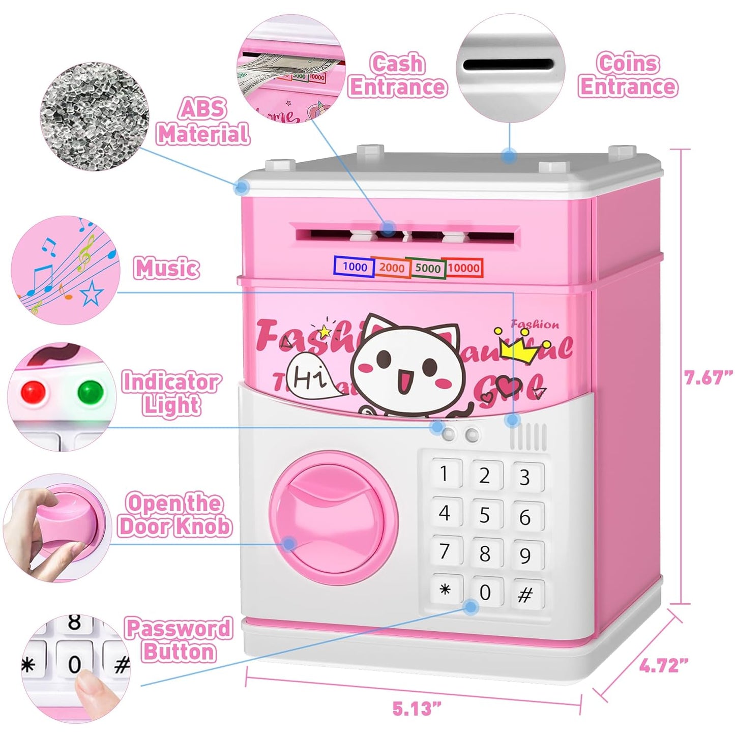 JUNEU Unicorn Piggy Bank for Kids, Gifts for 5 6 7 8 9 10 Year Old Girls, Kids Electronic Piggy Bank, Girls Birthday Gifts, Educational Toys for Girl Boys, Kid Money Saving Box, Mini ATM Coin Bank