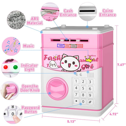 JUNEU Unicorn Piggy Bank for Kids, Gifts for 5 6 7 8 9 10 Year Old Girls, Kids Electronic Piggy Bank, Girls Birthday Gifts, Educational Toys for Girl Boys, Kid Money Saving Box, Mini ATM Coin Bank