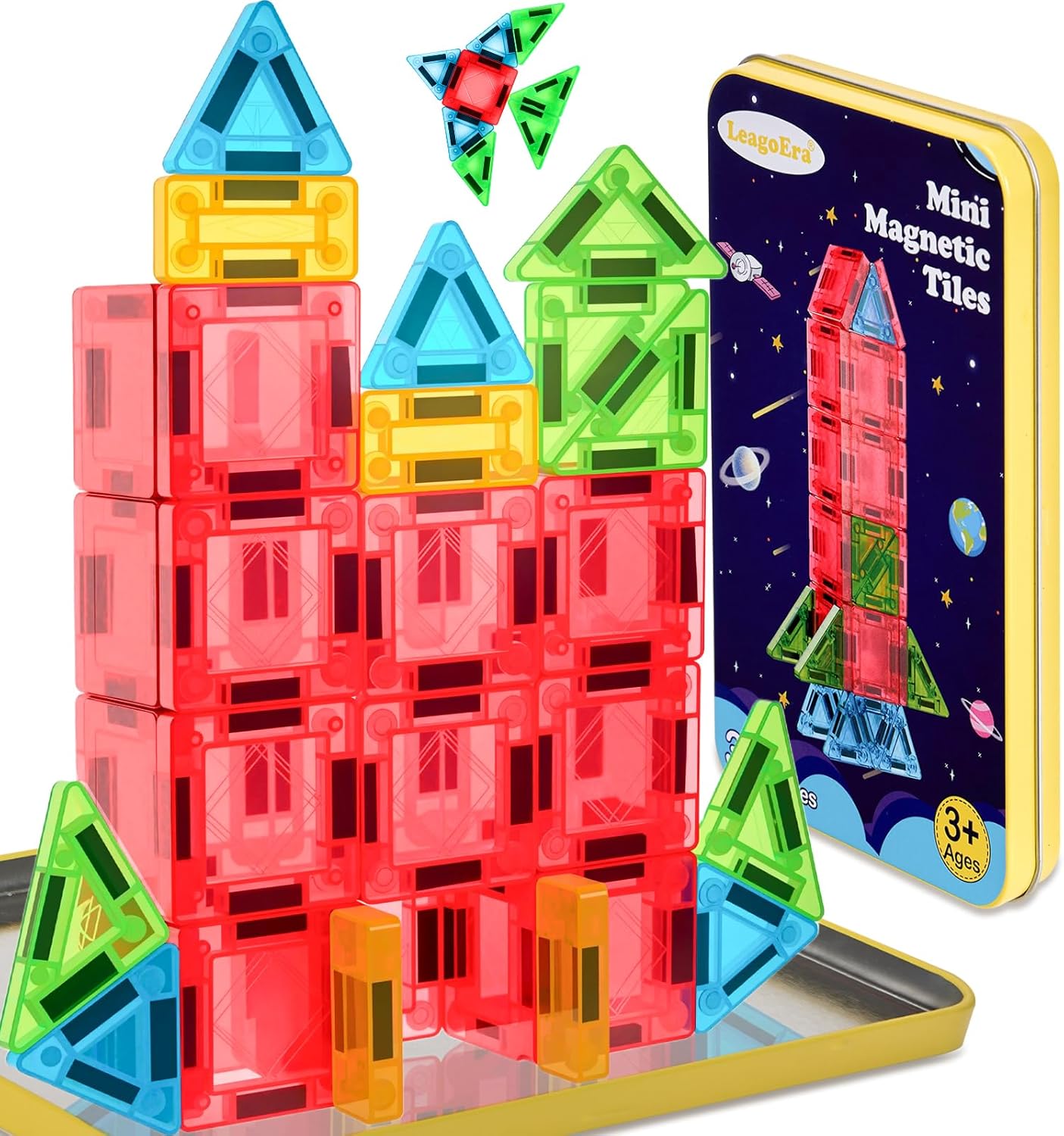 Magnetic Tiles Magnetic Blocks Building Toy: Portable Mini Magnetic Tiles Travel Set 48 Pieces Montessori Toys Birthday Gift for Kids Girls and Boys Ages 3-12 Years Old Preschool Classroom Must Haves