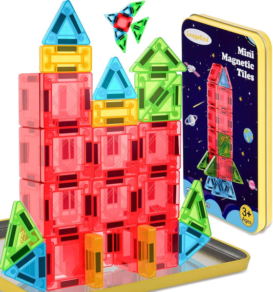 Magnetic Tiles Magnetic Blocks Building Toy: Portable Mini Magnetic Tiles Travel Set 48 Pieces Montessori Toys Birthday Gift for Kids Girls and Boys Ages 3-12 Years Old Preschool Classroom Must Haves