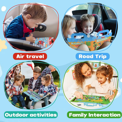 ASTARON Reusable Sticker Book for Toddlers, 88 Pcs Dinosaur Stickers Road Trip Activities Car Airplane Activities Travel Toys for Kids, Kids Quiet Time Activities (2-6 Age)