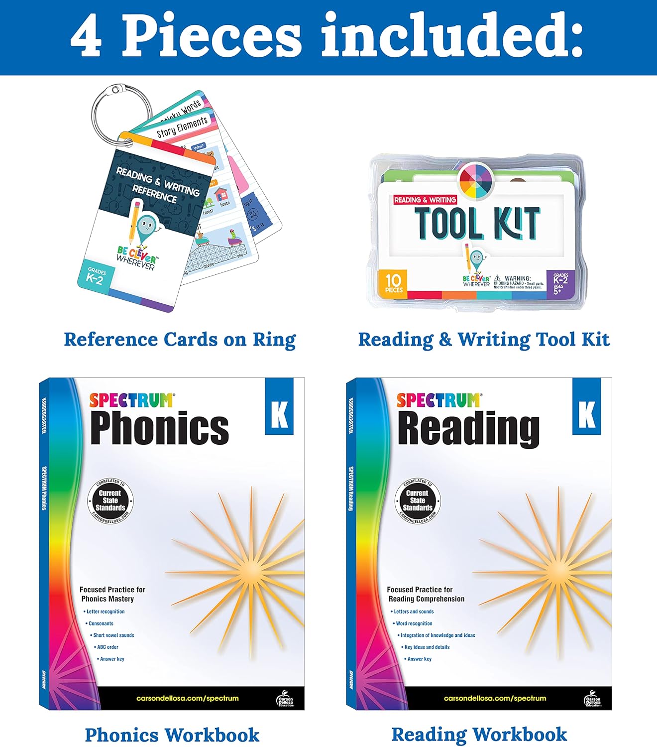 Carson Dellosa 531pc K-2 Literacy Bundle, Kindergarten, 1st Grade, 2nd Grade Phonics Posters, Bulletin Board Sets, Instructional Resources, Dry-Erase Manipulatives, Big Box of Sentence Building Game