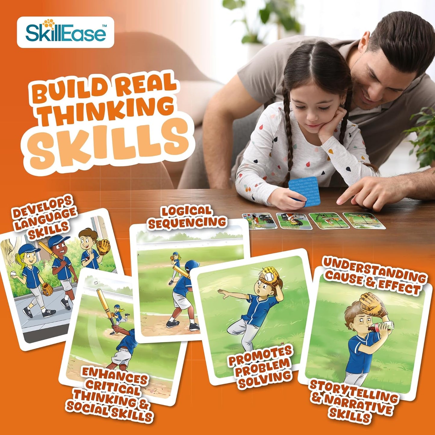 SkillEase Story Cues Skilled Sequencing Cards, Speech Therapy Materials, Social Skills Game, English Language Learners Games, Storytelling Cards, Sentence Building and Picture Cards