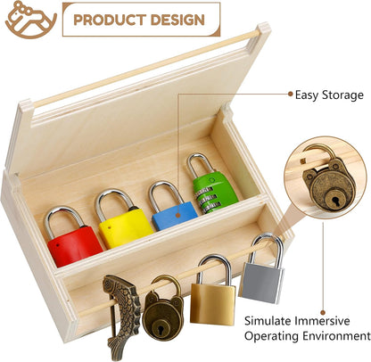 Woodtoe 8 PCS Montessori Lock and Key Toy, Montessori Toys for Toddlers 3 4 5 Year Old, Kids Tool Set, Montessori Materials Preschool Learning Toy, Fine Motor Skill, Educational Toys for Boy Girl 3-6