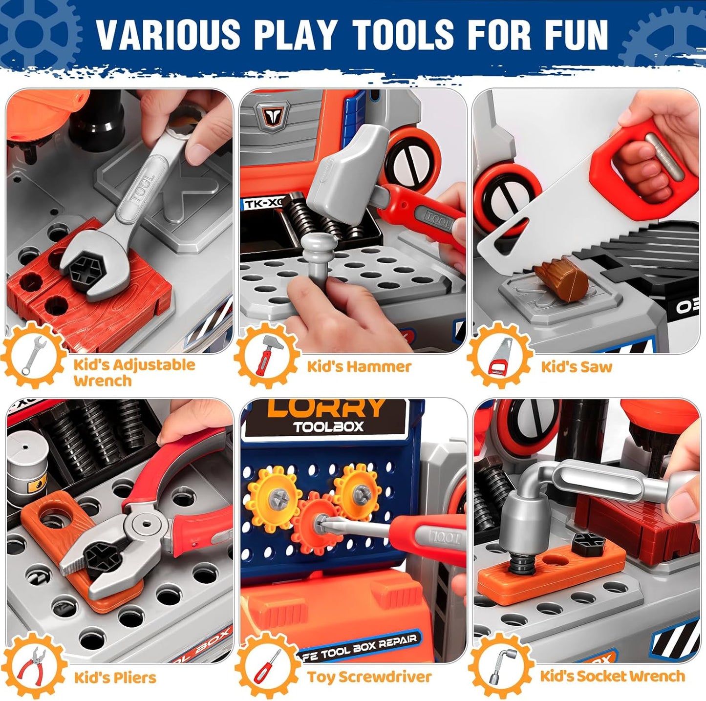 Kids Tool Bench with Electric Drill and Chair, Christmas Birthday Gift for Boys Girls Age 3,4,5+ Fun Play Kids Workbench, Transformable Toddler Tool Box Set, Construction Tool Toys for Toddler 3-5