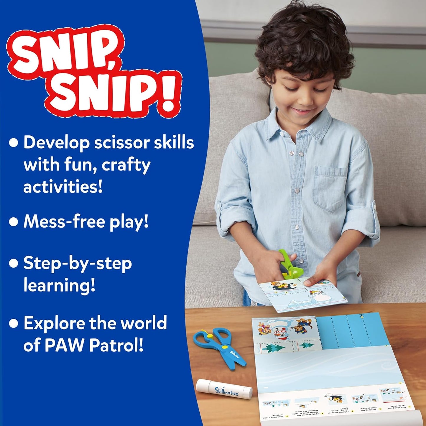 Skillmatics Scissor Skills Activity Book - Snip Snip, 25 Cutting Activities for Preschoolers, Felt Craft Kit, 2 Child-Safe Scissors, Fine Motor Skills, Screen-Free Fun, Gifts for Kids Ages 3-7