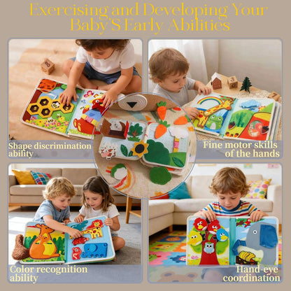 Montessori Forest Animals Busy Book, Airplane Travel Felt Quiet Busy Board for Toddler 1-3, Preschool Kids Learning Activities Sensory Toy to Develop Fine Motor Skills, Boys Girls Birthday Gift (#A)