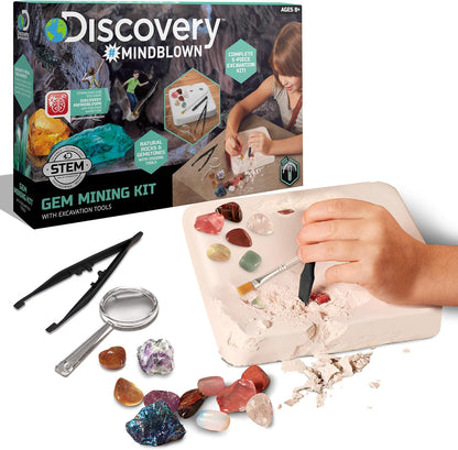 Discovery™ Gemstone Mining Kit - Excavate Real Gems & Rock Minerals, Fun DIY STEM Experiment, Educational Geology Activity Toy, Safe Non-Toxic Kids Learning Set Gift, Chisel Magnifying Glass Tools
