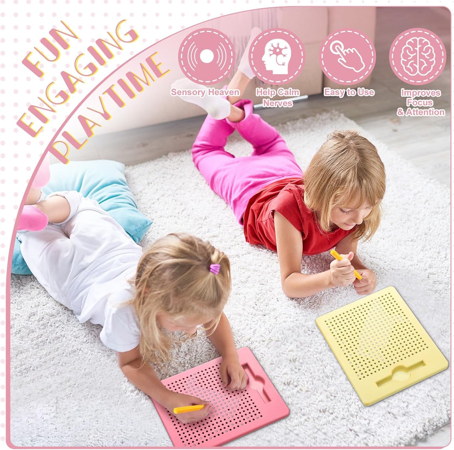 Yexiya 3 Pcs Magnetic Drawing Board for Kids, Toddler Travel Drawing Kit Magnet Sketch Thread Board with Stylus Pen and Beads Toy for Child Quiet Time Activities (7 x 8.5 Inches,Blue)