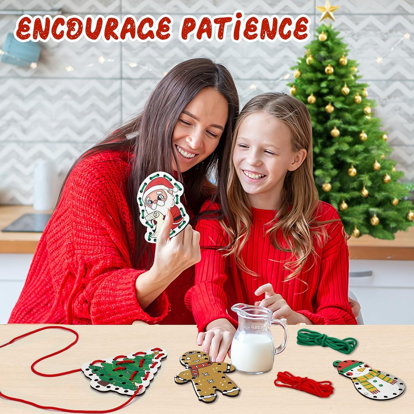 Montessori Wooden-Lacing Cards, Fine Motor Skills, Cute Bear Lacing Cards (Forest)