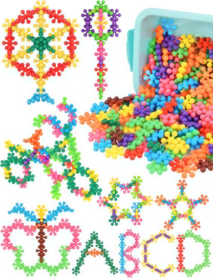 Snowflake Interlocking Building Block Educational Toy 300PCS for Kids Ages 3+, Multi-Color Solid Plastic Early Learning Creativity STEM Toy with Carrying Case Safe Material