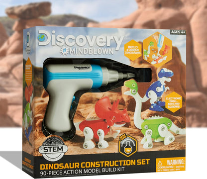 Discovery™ Dinosaur Construction Set, 90-Piece Action Model Build Kit, Kid-Safe Electronic Tools & Screws, Create T-Rex Triceratops, Prehistoric Monster Learning STEM Toy for Paleontologists