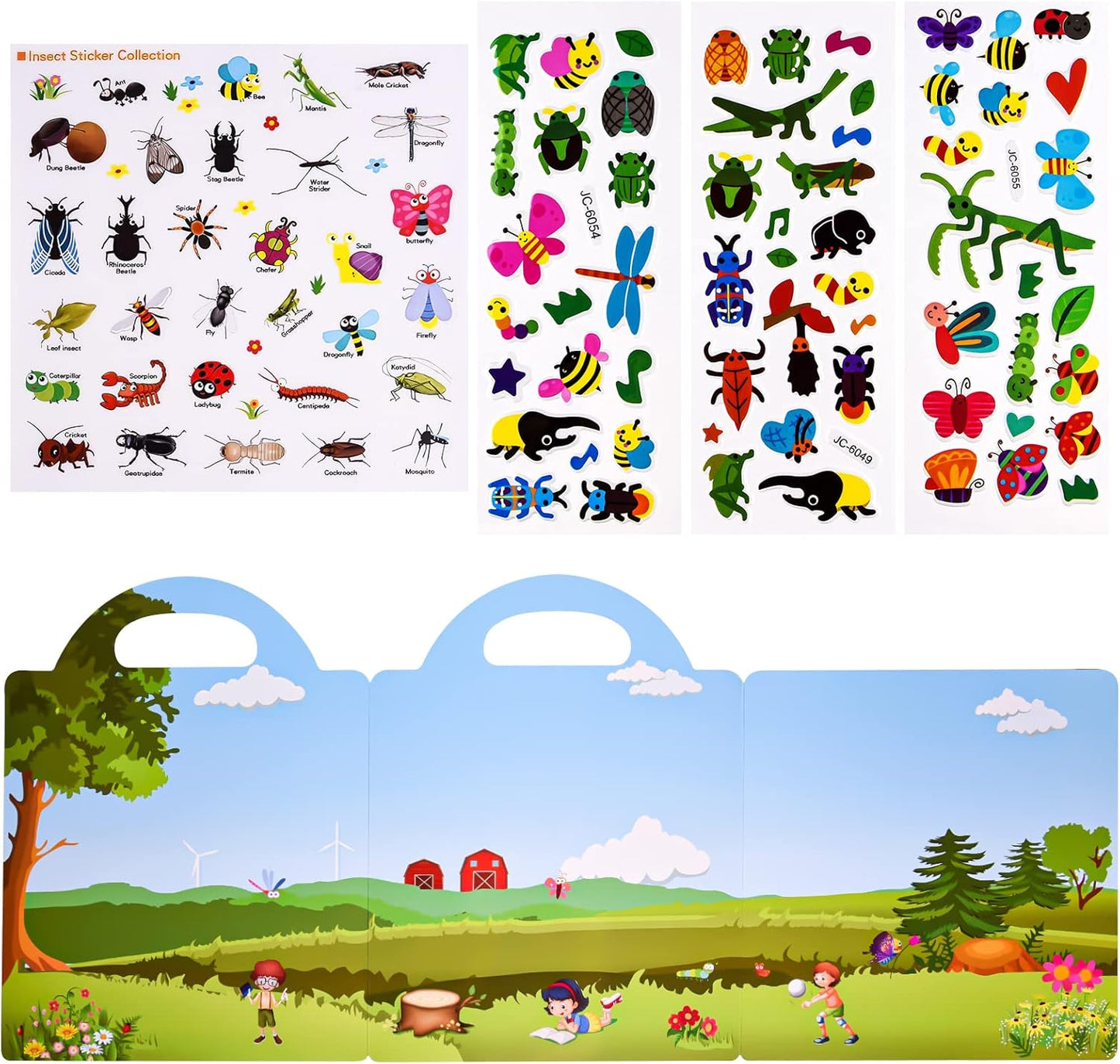 ASTARON Reusable Sticker Book for Toddlers, 88 Pcs Dinosaur Stickers Road Trip Activities Car Airplane Activities Travel Toys for Kids, Kids Quiet Time Activities (2-6 Age)