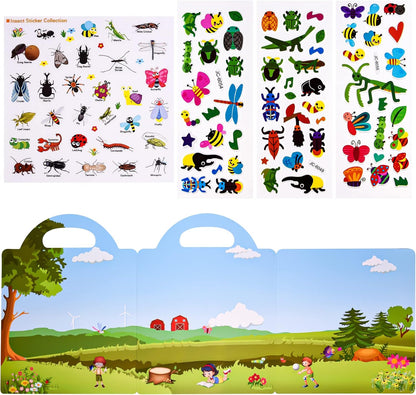 ASTARON Reusable Sticker Book for Toddlers, 88 Pcs Dinosaur Stickers Road Trip Activities Car Airplane Activities Travel Toys for Kids, Kids Quiet Time Activities (2-6 Age)