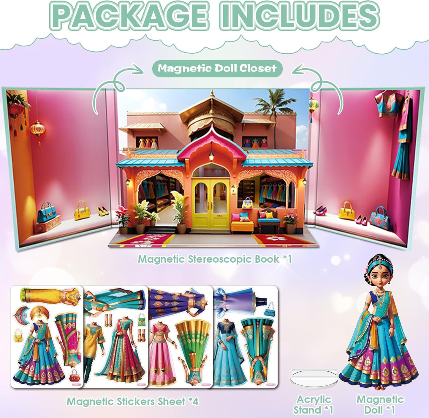 Magnetic Dress Up Dolls for Girls - Princess Magnet Paper Dolls Book with 3D City Buildings - Travel Car Trip Quiet Book Game Toys Easter Birthday Gifts for Kids Toddlers Ages 3 4 5 6 7(Style C)