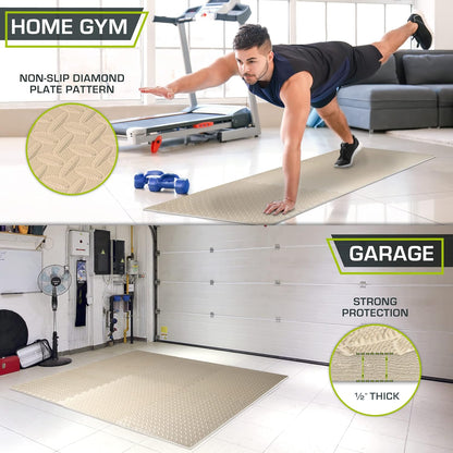 ProsourceFit Exercise Puzzle Mat ½-inch, EVA Interlocking Foam Floor Tiles for Home Gym, Workout Equipment, Kids Play Areas, Cream, 24 Sq Ft - 6 Tiles