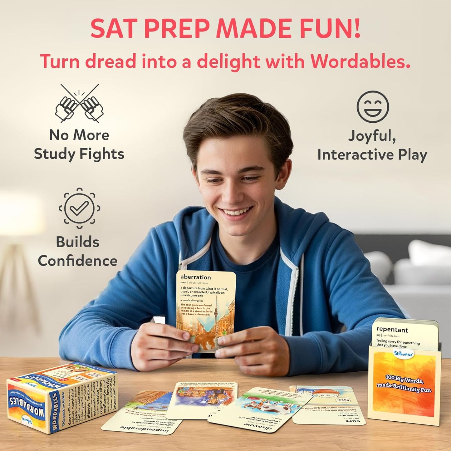 Skillmatics Vocabulary Flash Cards for Kids - Learn 100 Words with Wordplay, Visuals, & Soundplay, Educational Gift for Ages 8, 9, 10 & Up, Screen-Free Language Game