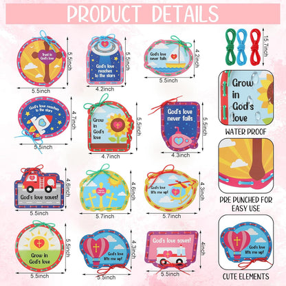 Skyygemm 36 Pcs Religious Lacing Cards Cutouts God's Love Jesus Christian Sewing Cards Kits for Preschoolers with 3 Colorful Laces for Sunday School VBS Favors 12 Styles