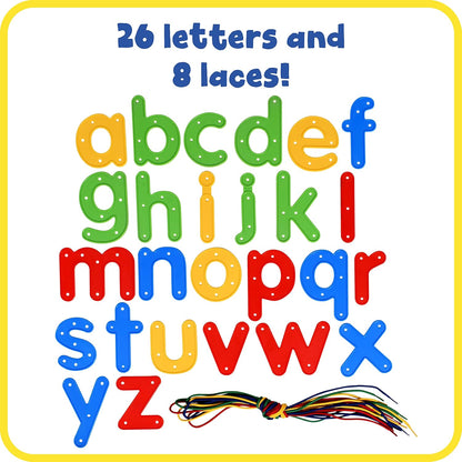 READY 2 LEARN Lacing Alphabet - Lowercase - 26 Letters - 8 Laces - Threading Toy for 3, 4, 5, 6 Year Olds - Fine Motor Skills, Letter Recognition and Early Spelling