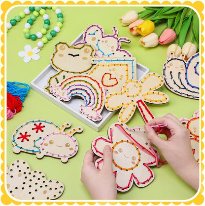 Capoda 9 Sets Lacing Cards Shoes Educational Threading Toy for Wooden Lacing Card Toys with Colorful Threads for Develop Imagination Early Education and Learning Activity(Shoes)