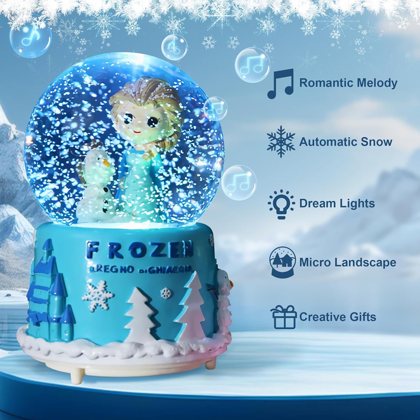 Snow Globe, Princess Snow Globes for Girls, Music Snowglobe with Automatic Snowflakes, Christmas Birthday Princess Gifts for 6 7 8 9 10 11 12+ Year Old Girls Kids