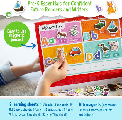 Peaceable Kingdom Alphabet Learning Fun Tote, Hands-on Literacy Activity Set with Magnetic Letters Sheets, Early Reading Skills Development, Kids Age 4+, Portable Classroom Home Organization