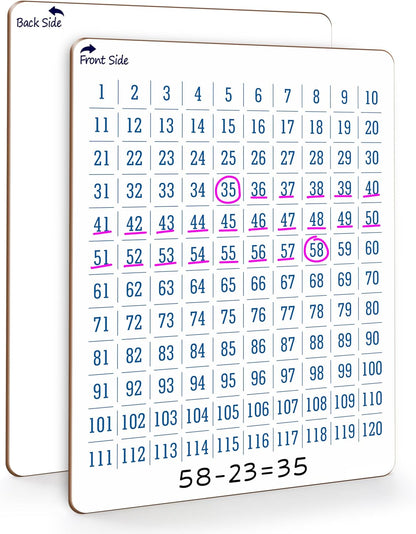SCRIBBLEDO Dry Erase Number Chart 9”x12” White Board Teacher Student 100 Chart for First Grade Classroom Kid Small Math Practice Whiteboard Kindergarten 1st Grade School Supplies