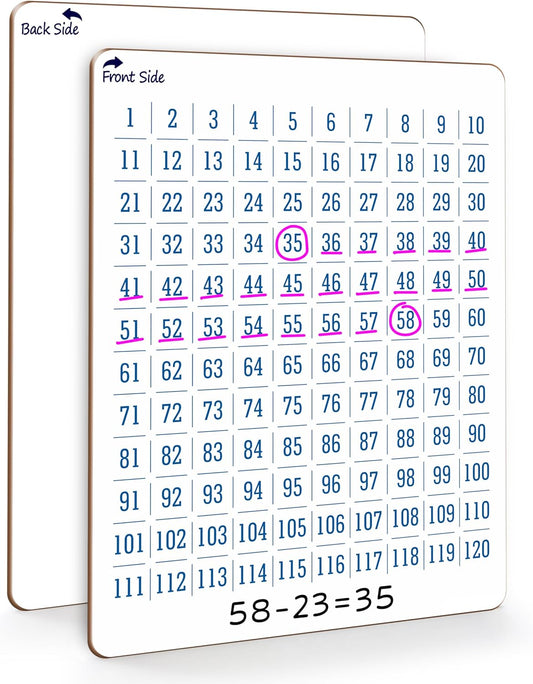 SCRIBBLEDO Dry Erase Number Chart 9”x12” White Board Teacher Student 100 Chart for First Grade Classroom Kid Small Math Practice Whiteboard Kindergarten 1st Grade School Supplies