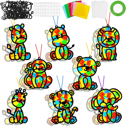 32 Sets Outer Space Suncatchers Craft Kit DIY Window Stained Glass Effect Planet Astronaut Alien Paper Crafts Home School Classroom Decoration Kid Birthday Gift Creative Art Project Activity Game - Colors A