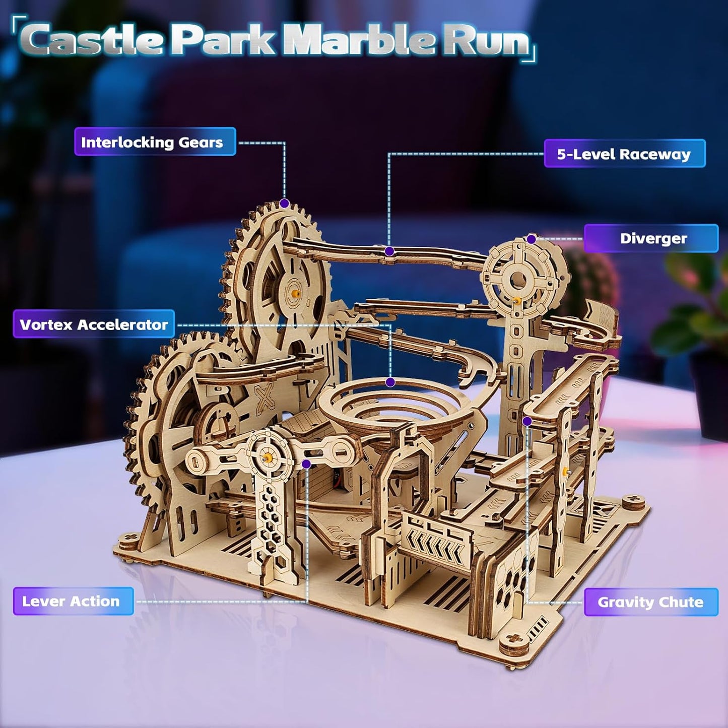 Upgraded Motorized 3D Wooden Puzzles for Adults Marble Run Set, 236-Piece Mechanical Model Kit, STEM Building Project & Unique Gift for Men, Women, Teens, Christmas Birthday Gift