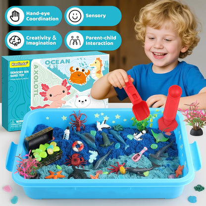 Kaelinda Ocean Sensory Bin - Sea Animals Toys for Kids 3-5, Sensory Bin Sand Gifts for Toddler 3-4, Ocean Toys Sensory Sand for Boys Girls Birthday 3 4 5 6 7 8 Year Old