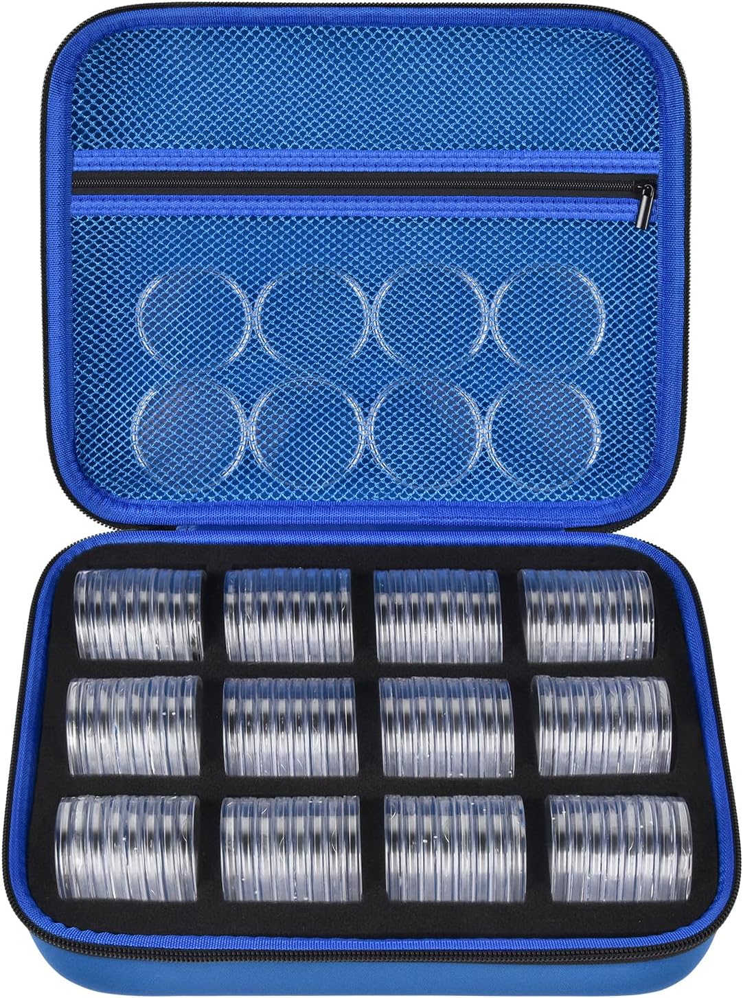 PAIYULE 96 Pieces 46mm Coin Capsules, with Foam Gasket and Plastic Storage Organizer Box, 6 Sizes (20/25/27/30/38/46mm) Coins Collector Case Holder for Coin Collection Supplies(Black)