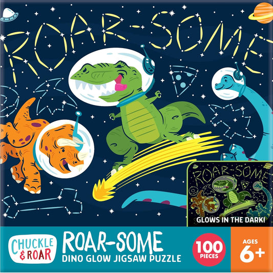 Chuckle & Roar - Roar-Some Glow in The Dark Jigsaw Puzzle for Kids - 100 Piece Educational Space Dino Puzzle - Ages 6+ - Fun Learning, Fine Motor Skills, Screen Free Activity