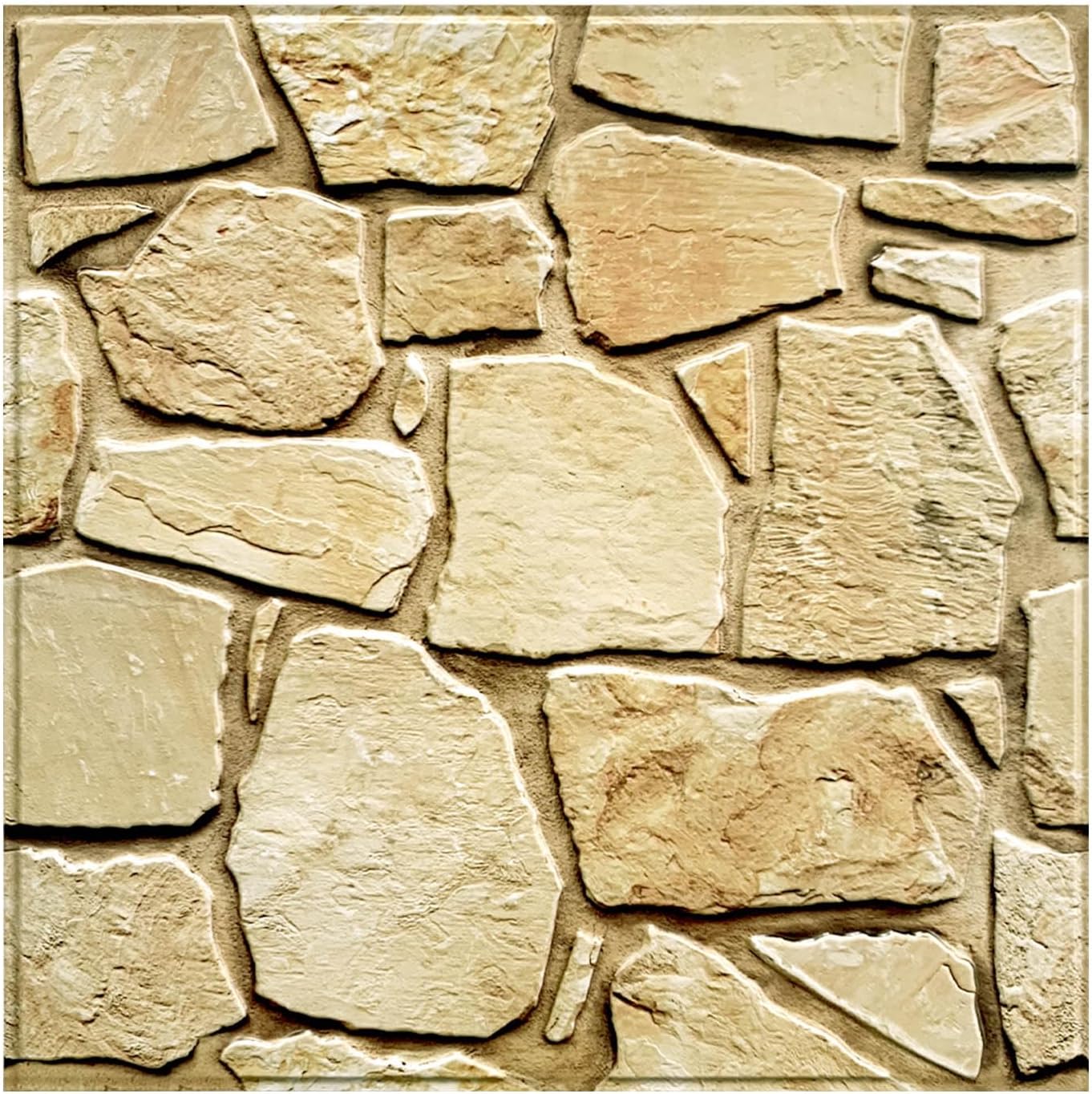 COMSTICKC 3D Faux Gray Stone Wall Sticker Peel and Stick Wall Panels,10 Pcs of 12"X12",Ultra-Light Thin PVC Decorative Tiles Rocks Stone Backsplash Interior Decor,Paintable