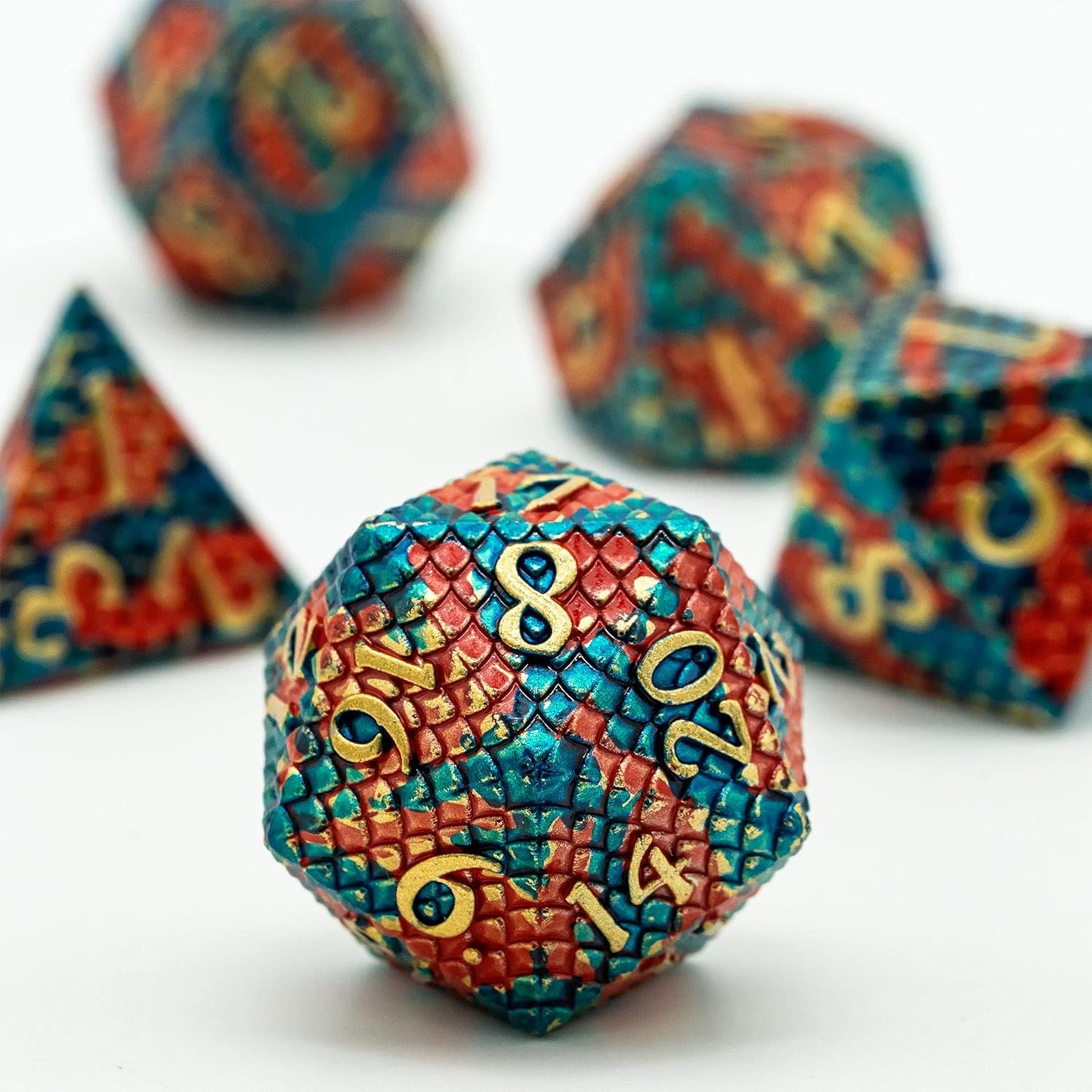 UDIXI Steampunk Metal Dice Set, 7 Die Polyhedral DND Dice Set for D&D Role Playing Game and Math Teaching (Ancient Copper)