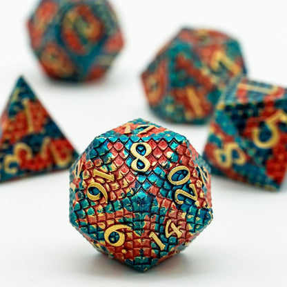 UDIXI Steampunk Metal Dice Set, 7 Die Polyhedral DND Dice Set for D&D Role Playing Game and Math Teaching (Ancient Copper)