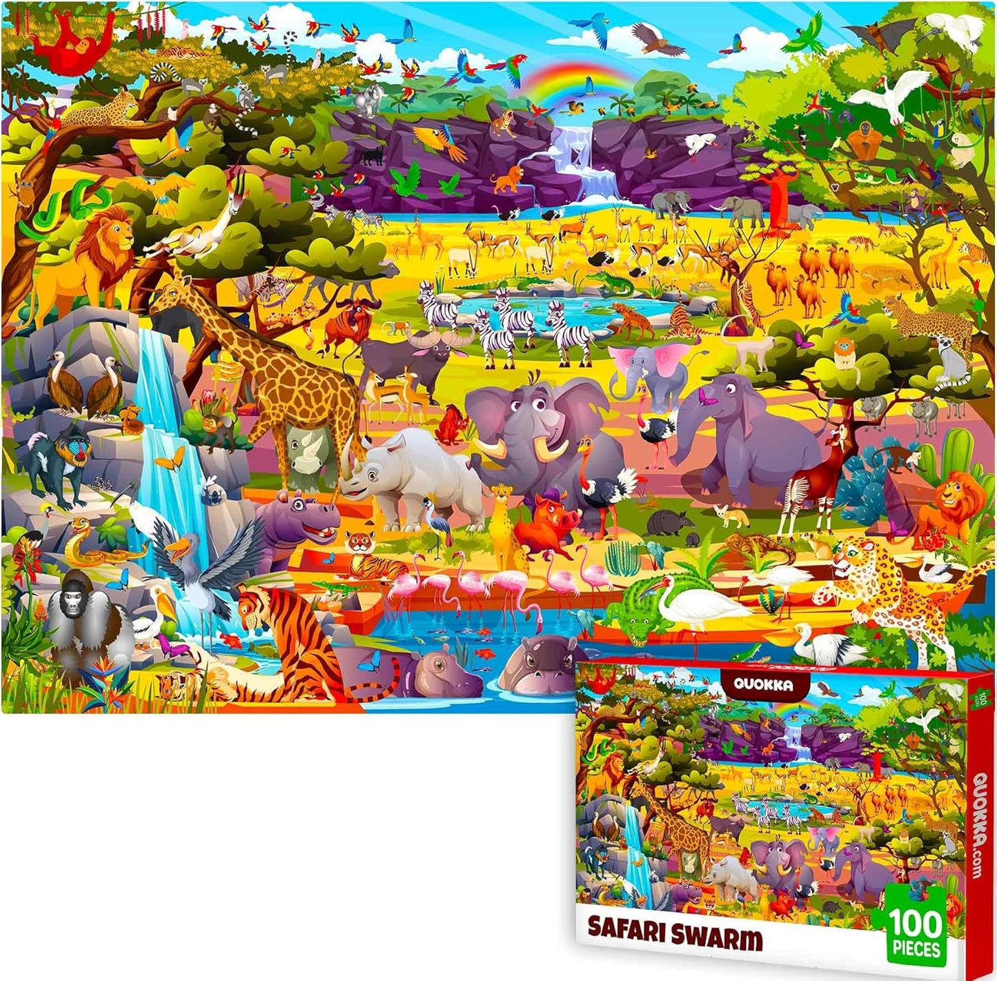 QUOKKA 100 Piece Puzzles for Kids Ages 4-6 – Floor Kids Puzzles Ages 6-8 Year Old – Toy for Learning Forest Animals for 8-10 yo – Jigsaw Toddler Game for Boy and Girl 3-5