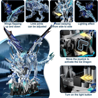 1085-PCS Mechanical Piranhas Fish Building Set with LED Light, Movable Linkage Gears, Display Stand,Mechanical Fish