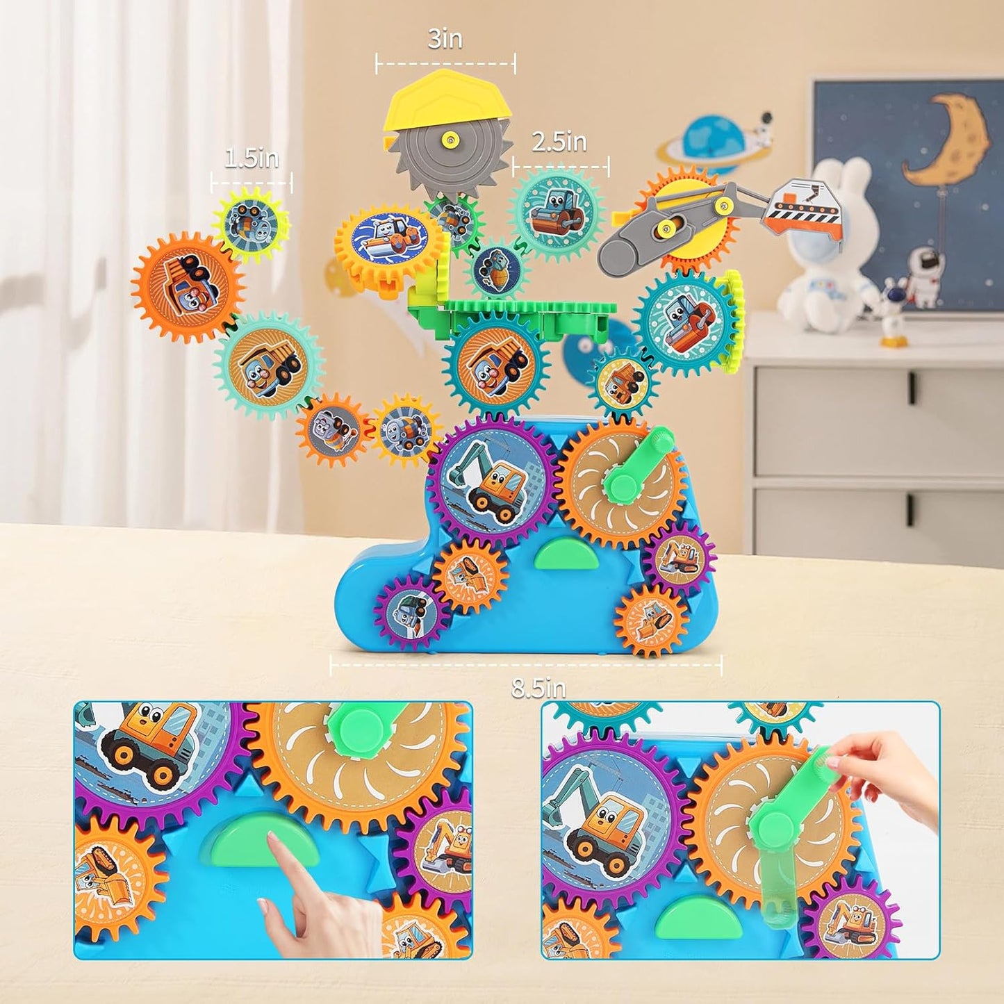 Toy Interlocking Gear Sets Kids Creative Learning Building Blocks 18Pcs Educational Construction Toy Electric Manual Dual Mode Versatile Gear Playset Gift for Boys Girls