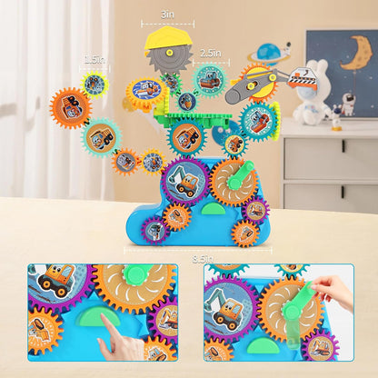 Toy Interlocking Gear Sets Kids Creative Learning Building Blocks 18Pcs Educational Construction Toy Electric Manual Dual Mode Versatile Gear Playset Gift for Boys Girls