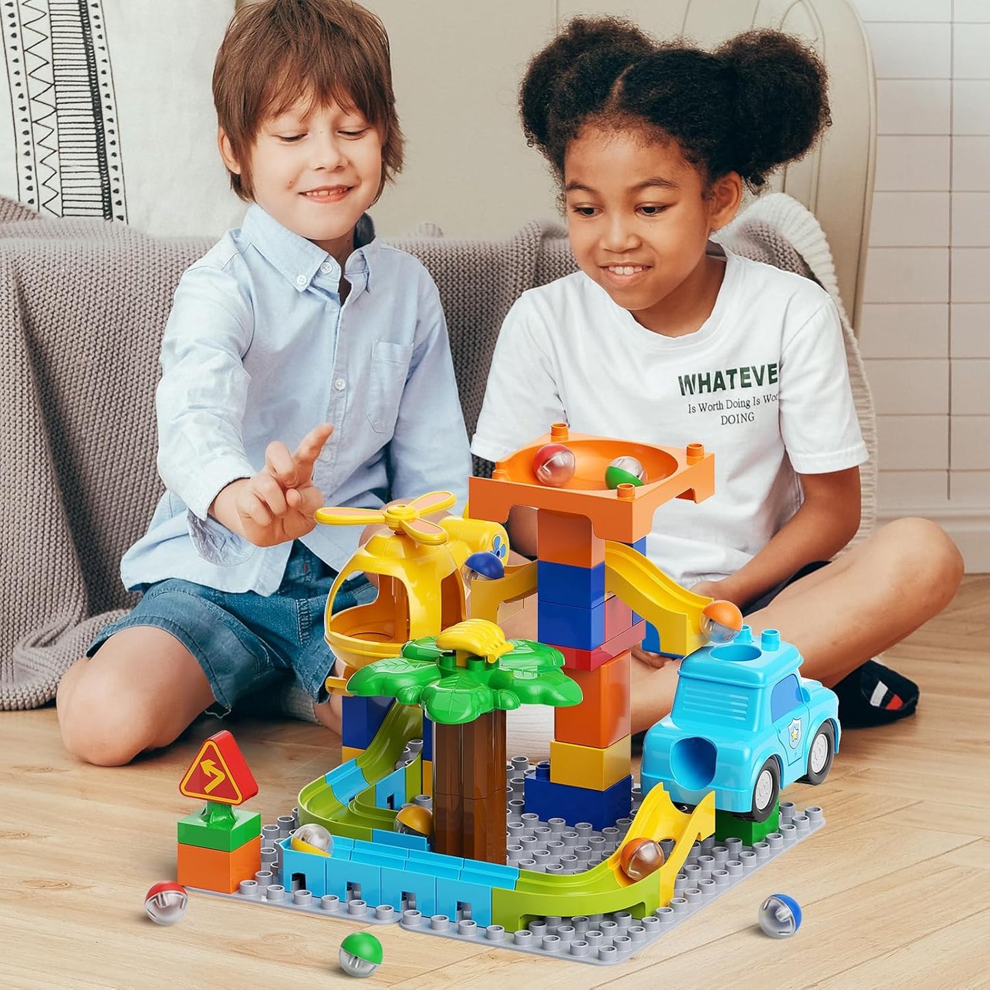 burgkidz Marble Runs for Kids 4-8, Educational Learning Marble Maze Toys Compatible with All Major Brands of Building Blocks STEM Toys for Kid Age 3 4 5 6 7 8+