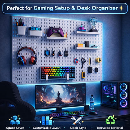Peg Board, 24"x36" Pegboard Wall Organizer, Includes 6PCS White Peg Boards and Accessories, Plastic Peg Board Panels for Craft Room, Office, Kitchen, Gaming Room