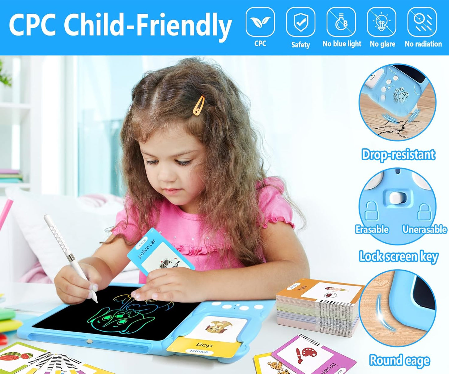 Rylai Toddler Toys Talking Flash Cards, Kindergarten Learning Resources 510 Sight Words with Drawing Tablet for Speaking Doodling, Sensory Toys for Kids with Autism, Boys Girls 2 3 4 5 6, Pink