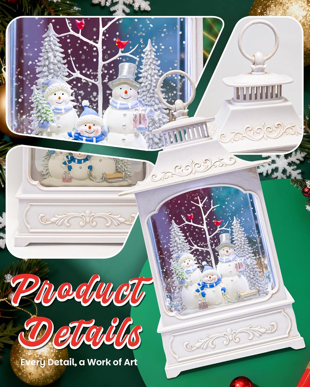 Extra Large Christmas Snow Globes Christmas Lantern, 12.99" Musical Snow Globe with 8 Songs, Santa Snowglobe for Kids Adults, 6H Timer Dual Power, Lighted Christmas Decorations Indoor Gifts