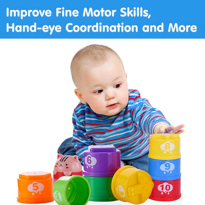 Bunny Baby Stacking Cups for Toddlers 1-3, Stacking Toys Plastic Stackable Cups for Babies 6-12 12-18 Months Toddler Toys 1-2 Nesting Color Learning Montessori Toy Gift for 1 Year Old Boy Girl