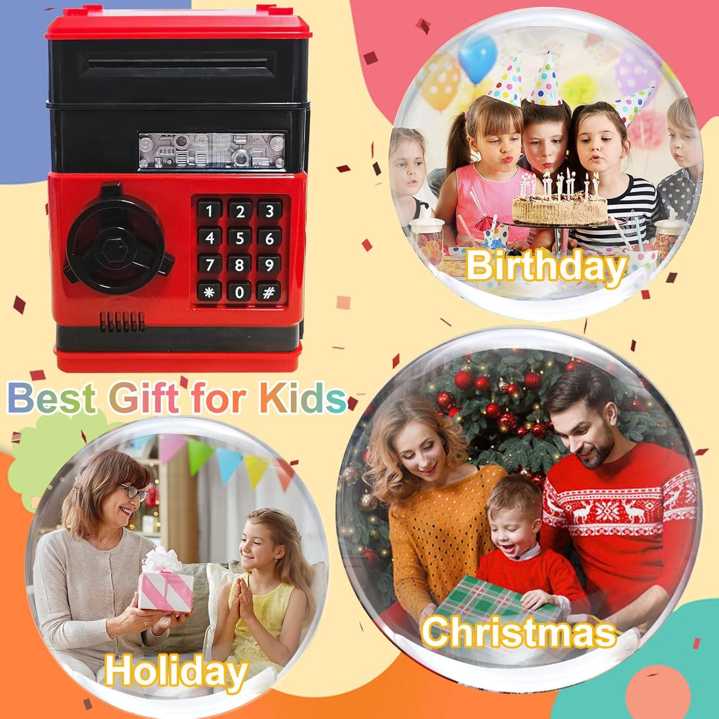Mini ATM Piggy Bank ATM Machine Best Gift for Kids,Electronic Code Piggy Bank Money Counter Safe Box Coin Bank for Boys Girls Password Lock Case (Rose Gold)