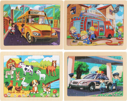 4 Sets of Wooden Puzzles, Each Set has 24 Pieces, Including Castle Unicorn Princess, for Toddlers 3-5, Puzzles for Kids Ages 4-6, Preschool Educational Brain Teaser Toys for Girls 3 4 5 6 Years Old.