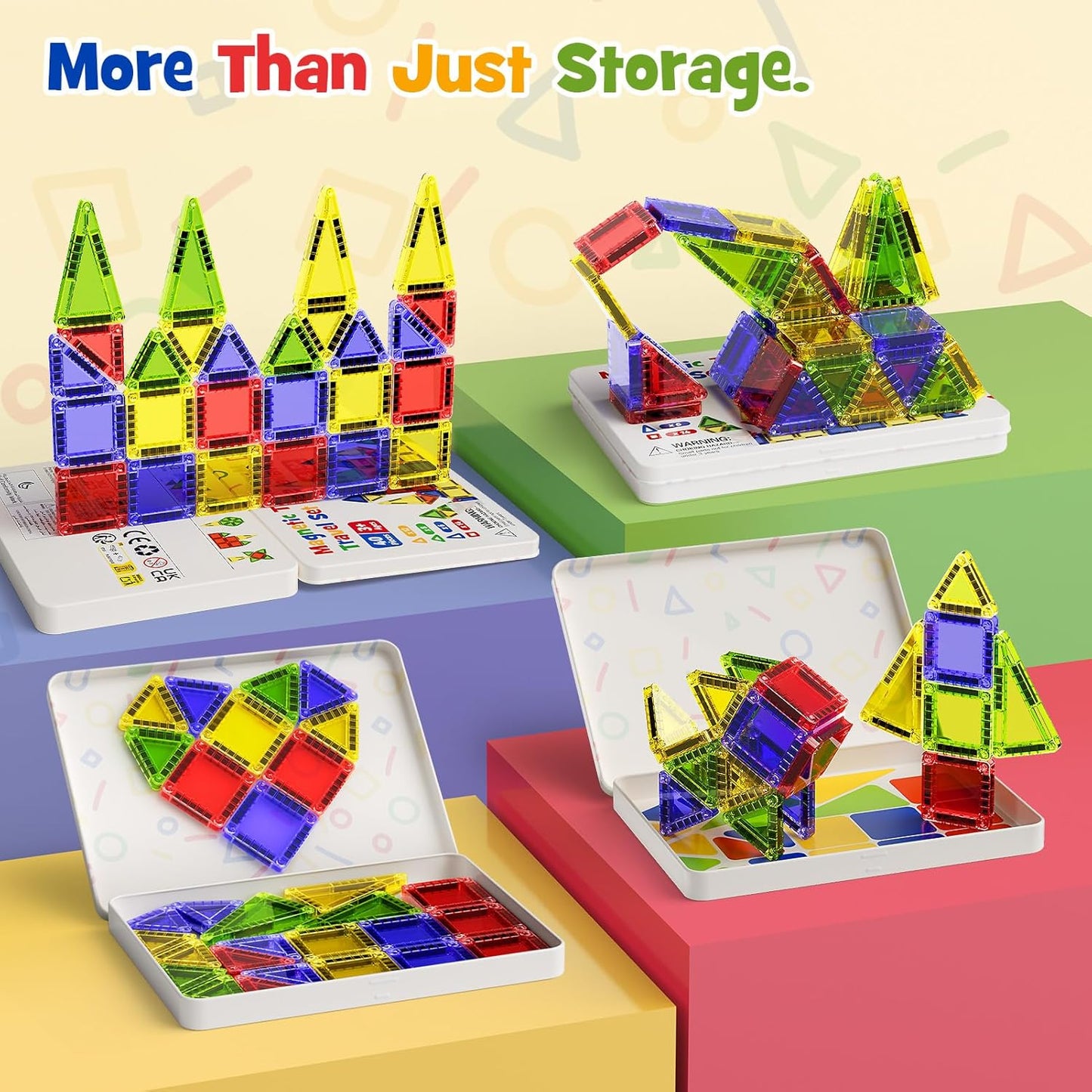 Magnetic Tiles for Kids Ages 4-8, Magnetic Blocks Travel Set with Diamond Surface & Metal Storage Box, 60PCS STEM Learning Toys, Educational Building Gifts for 3-8 Year Olds