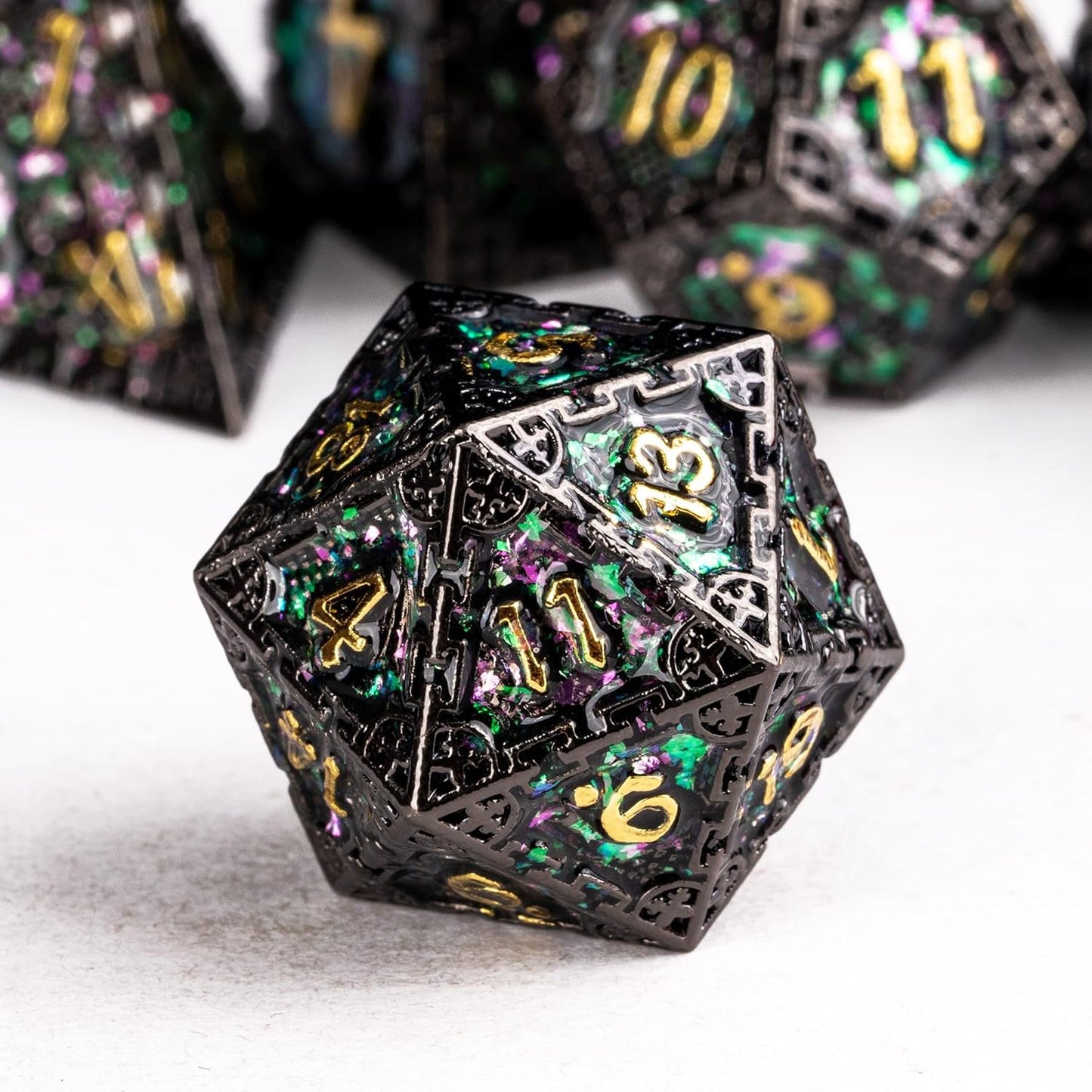 UDIXI Steampunk Metal Dice Set, 7 Die Polyhedral DND Dice Set for D&D Role Playing Game and Math Teaching (Ancient Copper)